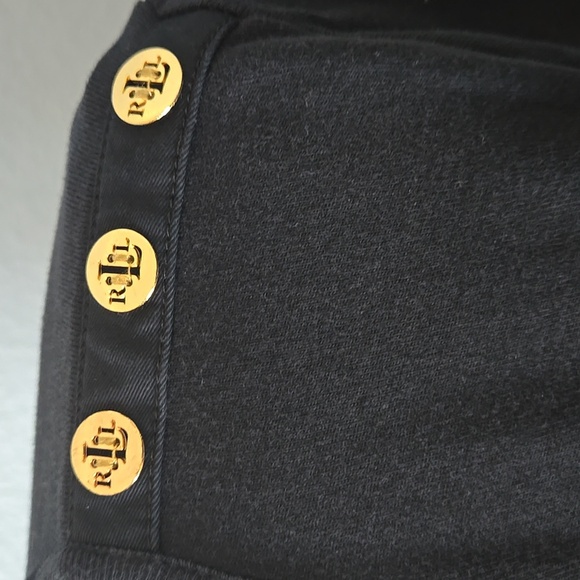 RALPH LAUREN Button Shoulder Crew Neck Long Sleeve Top Black Sz XL Preppy - Picture 4 of 12